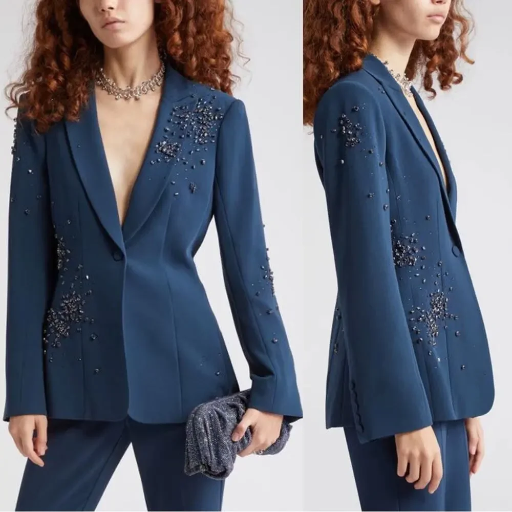 FINAL PRICE $695 Cinq á Sept Cheyenne Rhinestone Embellished Blazer - Picture 1 of 15